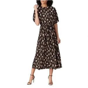 Les Reveries Women's Black & Pink Floral Silk Open Back Dress